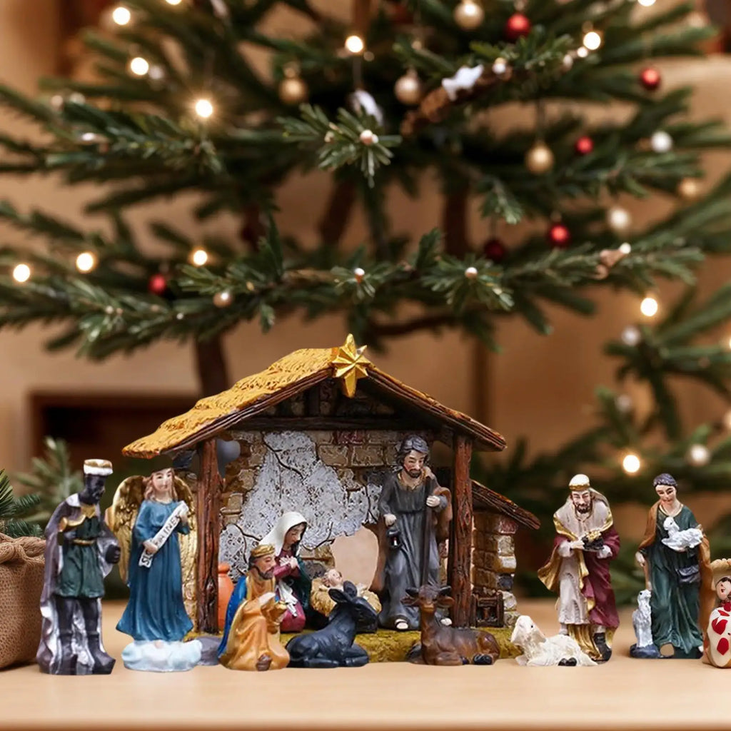 Christmas Nativity Set 12 Pieces Religious Jesus Birth Sculptures Resin Catholic Christian Nativity Manger Sculptures