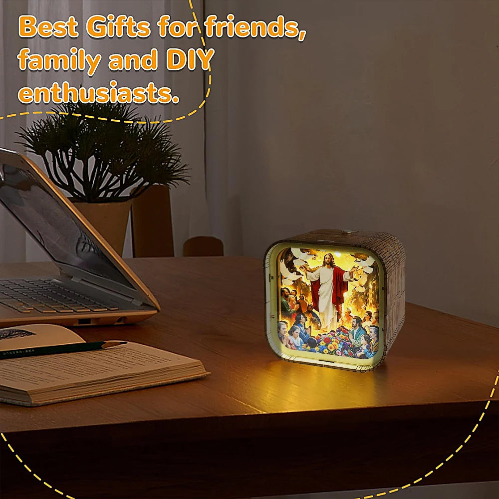 DIY 3D Wooden Jesus Resurrection Book Nook Kit with LED Light - Christian Bookshelf Insert, Religious Home Decor