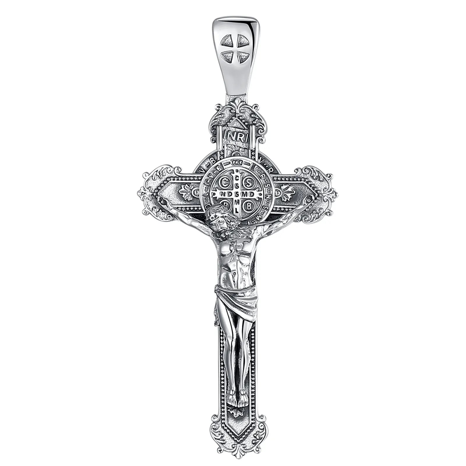 Eudora 925 Sterling Silver Saint Benedict Medal Necklace for Men Women san benedict crucifix cross Amulet Pendant Religious Gift