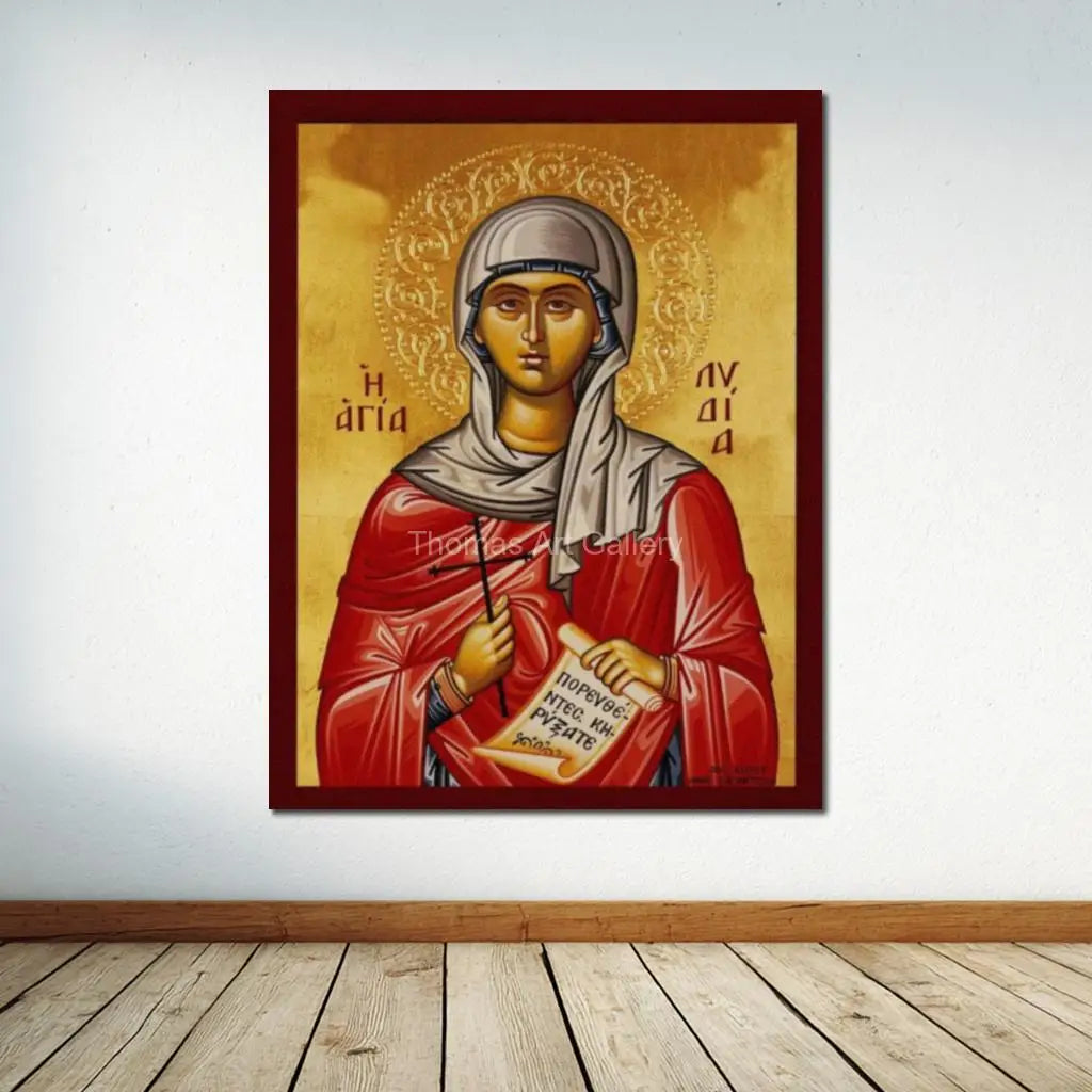 Greek Orthodox Saint Lydia Icon Canvas Print HD Byzantine Art Large Religious Wall Decor for Prayer Corner Office Christian Gift