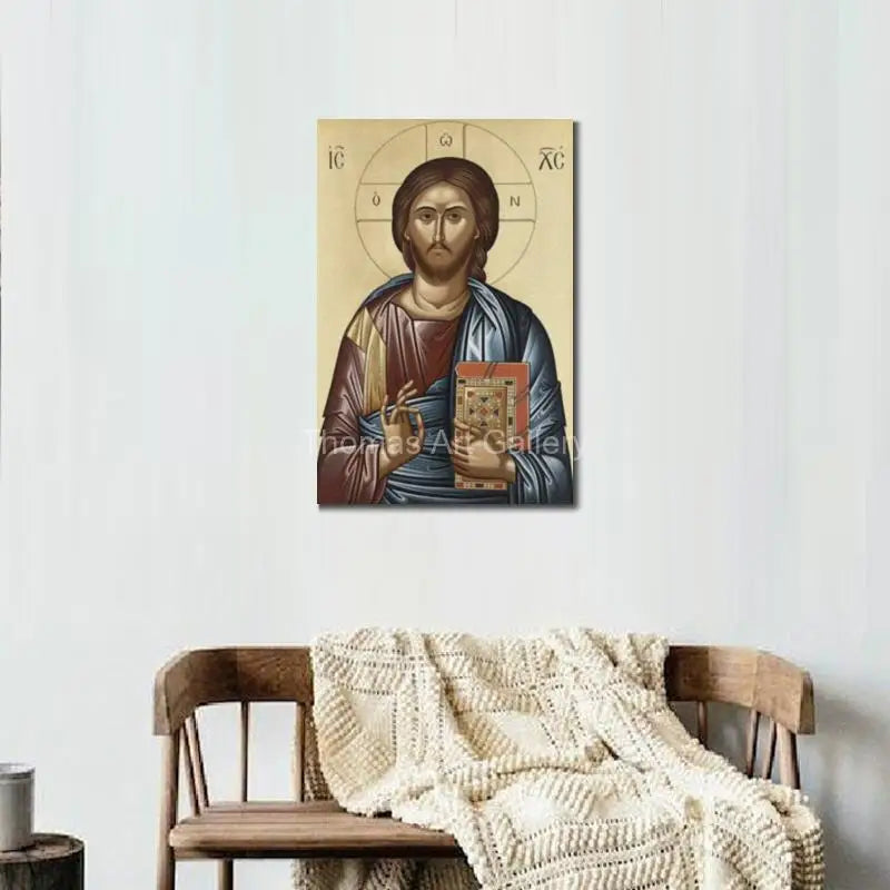 Large Greek Orthodox Jesus Christ Icon Canvas Print Byzantine HD Religious Art Wall Decor for Church Home Altar & Prayer Corner