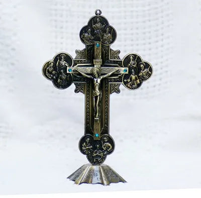 HOT SALE TOP office home blessing - religious Christianity Catholicism Jesus cross bronze statue--
