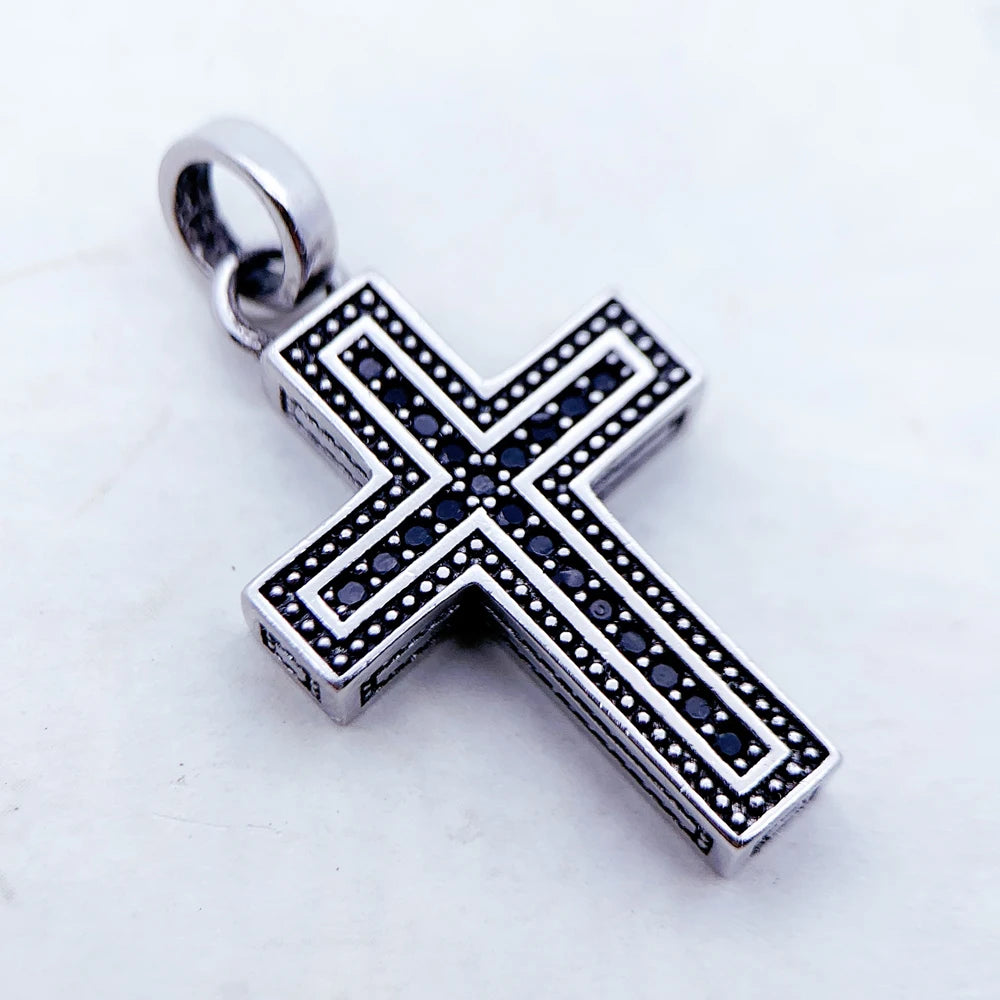 Pendant Black Cross Summer Vintage Unisex Jewelry Europe Accessorie 925 Sterling Silver Gift For Woman Men