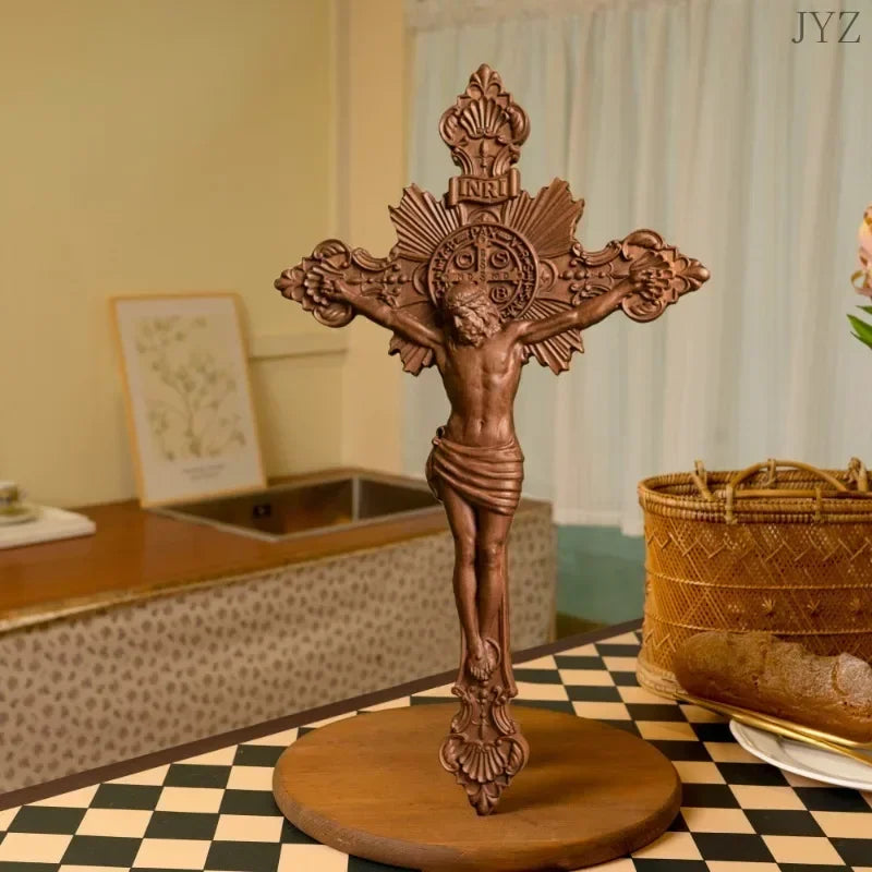 High Quality Religious St. Benedict's Exorcism Cross Wood Carving Catholic Prayer Home Decor