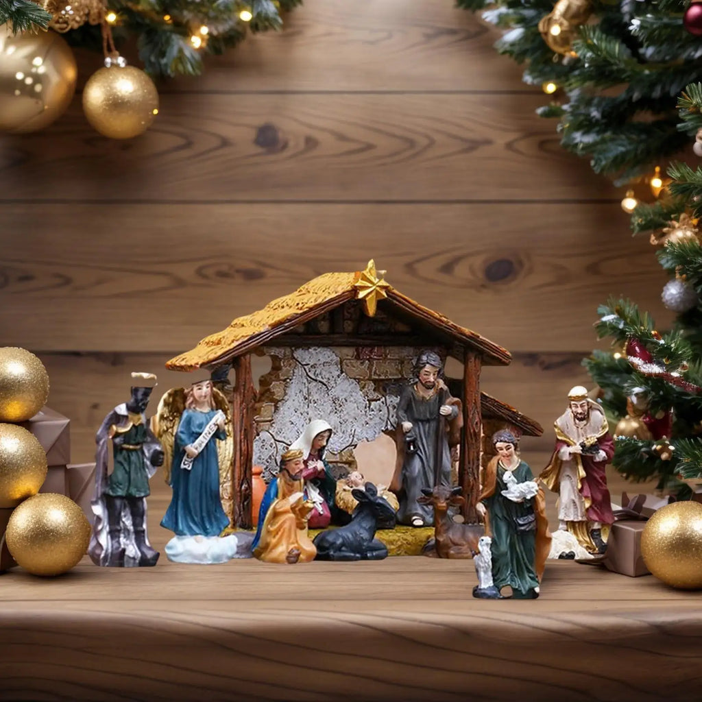 Christmas Nativity Set 12 Pieces Religious Jesus Birth Sculptures Resin Catholic Christian Nativity Manger Sculptures