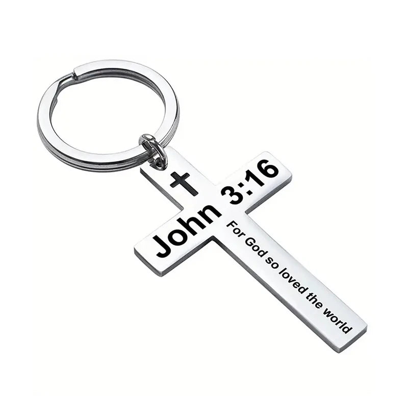 Christian Bible Verse Cross Pendant Keychain Stainless Steel Religious Psalm Prayer Key Chain Keyring Gifts