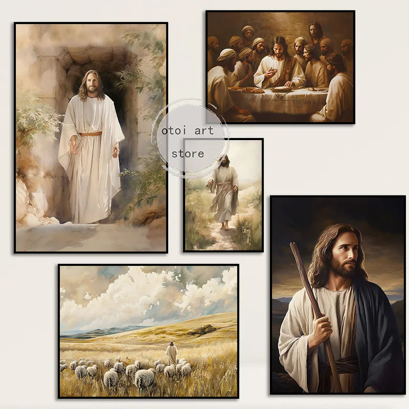 Religious Retro Jesus Christ Savior Christian Jesus Portrait Art Poster Canvas Painting Wall Print Picture for Room Home Decor