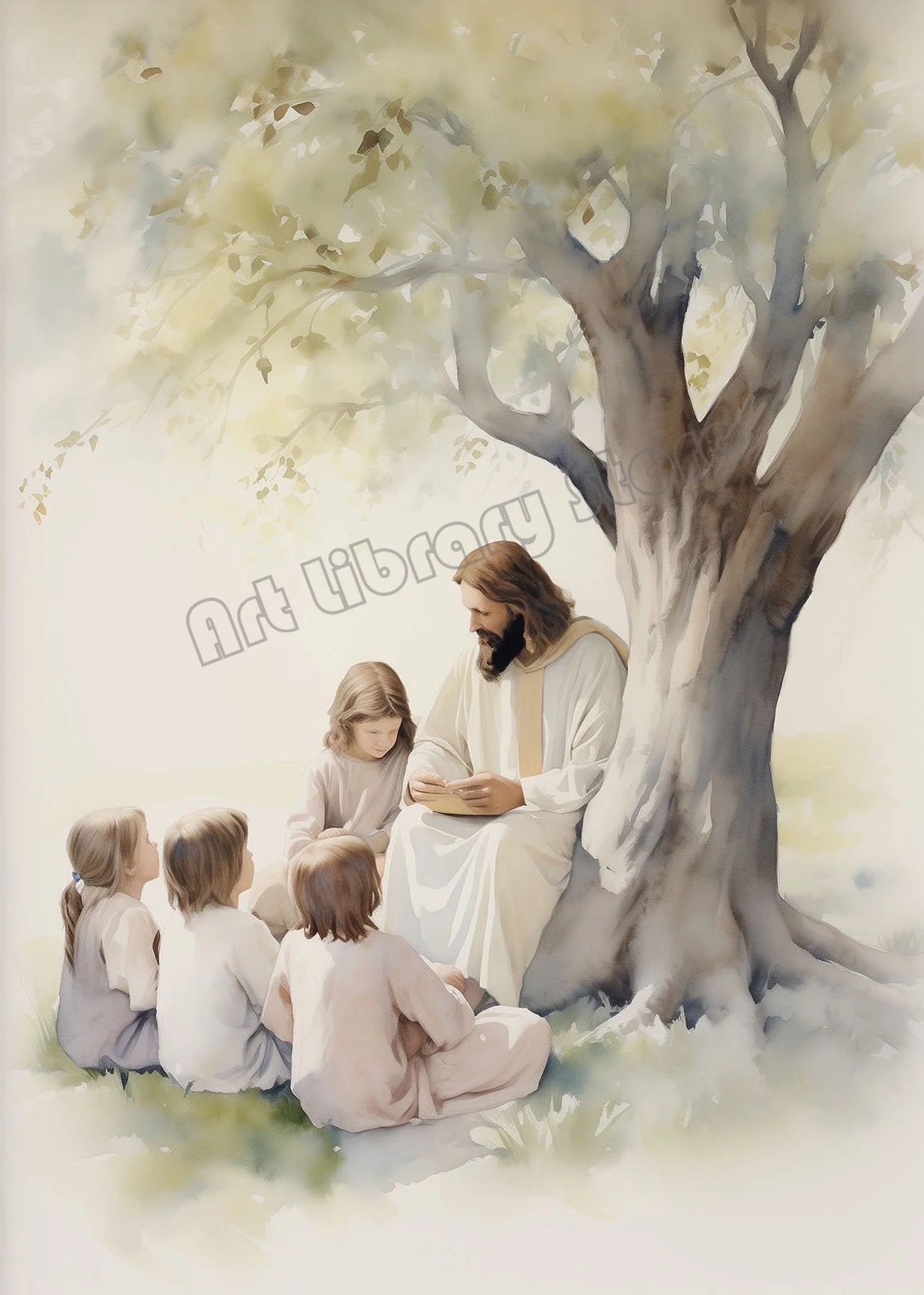 Watercolor Jesus Teaching Children Portrait Christian Religious Poster Canvas Painting Wall Art Pictures Home Interior Decor