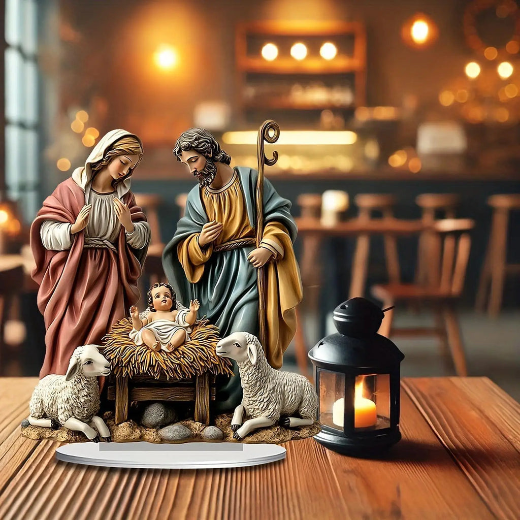 Christmas Nativity Scene Figurine Christmas Decoration Holy Family Miniatures Statue for Birthday Gift Car Indoor Decor Shelf