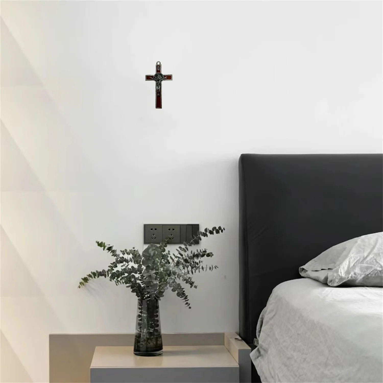 Easter Gift Crucifix Wall Cross-St. Benedict Metal Wall Art-5.0 InchX2.7 Inch Black White Brown Enamel Give Blessing Rosary Gift