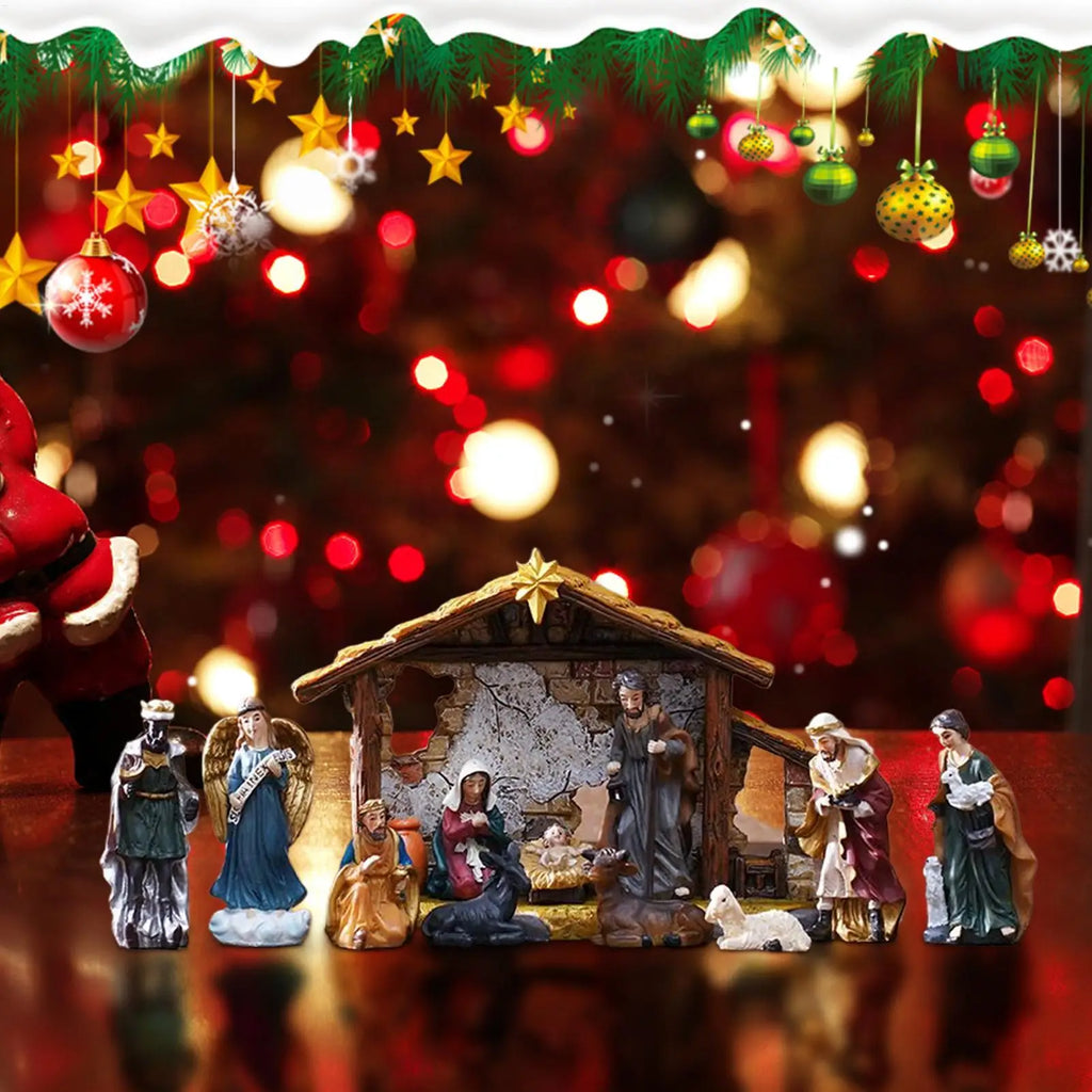 Christmas Nativity Set 12 Pieces Religious Jesus Birth Sculptures Resin Catholic Christian Nativity Manger Sculptures